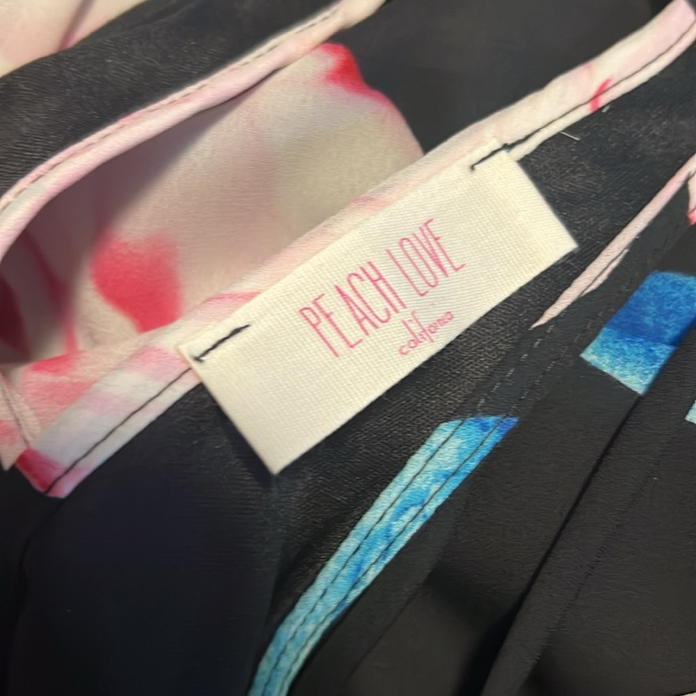 Peach Love Black Pink Floral V-neck Tie Waist Dress NWOT - Picture 10 of 11